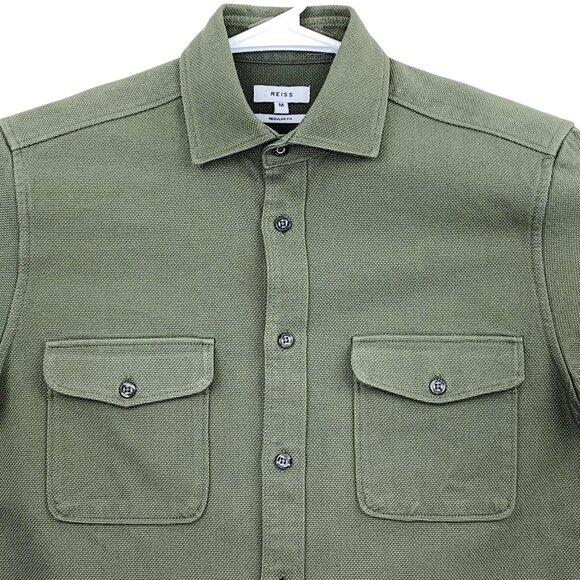 Reiss Arlo Textured Canvas Mens Long Sleeve Overshirt Light Green Medium - Picture 1 of 7